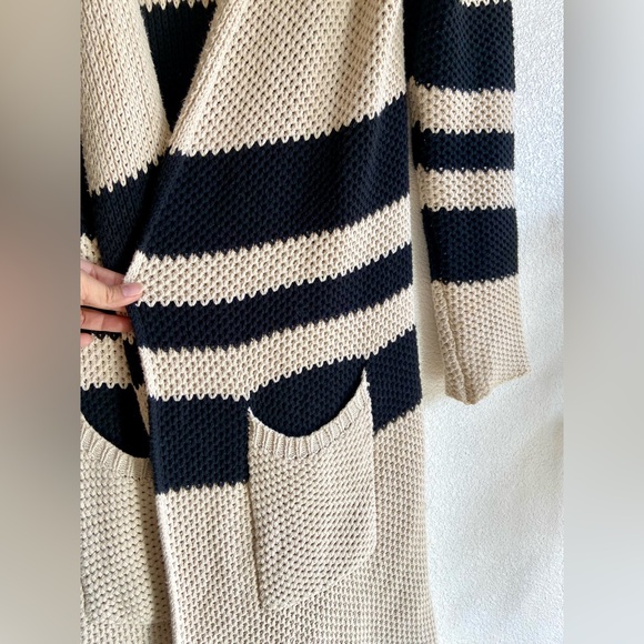 Chaser Long cream and black striped duster open front cardigan - Picture 7 of 13